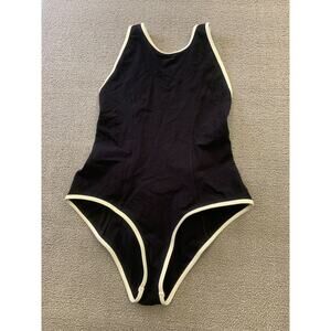 LISA MARIE FERNANDEZ‎ W SIZE 3 THE CRISS-CROSS MAILLOT BLACK & CREAM CREPE